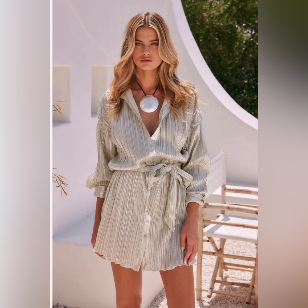 12TH TRIBE cara champagne plisse mini dress